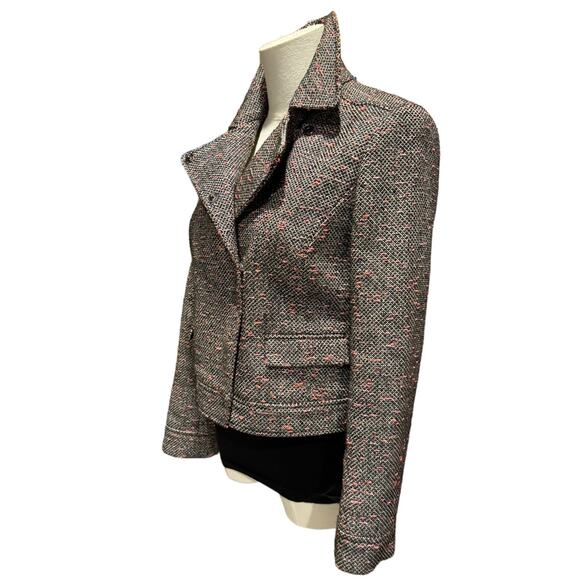J. Crew Tweed Cropped Moto Jacket Blazer Black White Orange Asymmetric size 4 - Picture 7 of 16